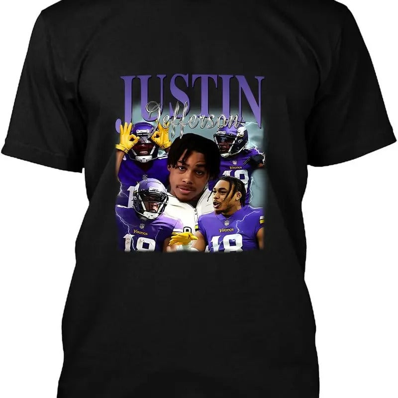 Justin Jefferson Vintage Black White Other - Adult & Kids T-Shirts, Sweatshirts & Hoodies apparel design preview 1
