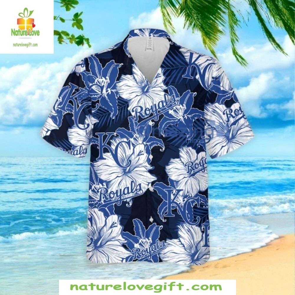 MLB Royals Blue Floral Hawaiian Stylish Baseball - Adult & Kids T-Shirts, Sweatshirts & Hoodies apparel design preview 1