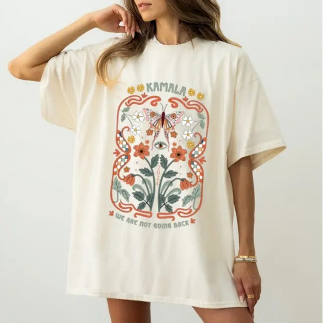 Kamala Harris We Are Not Going Back Floral Vintage - Adult & Kids T-Shirts, Sweatshirts & Hoodies apparel design preview 1