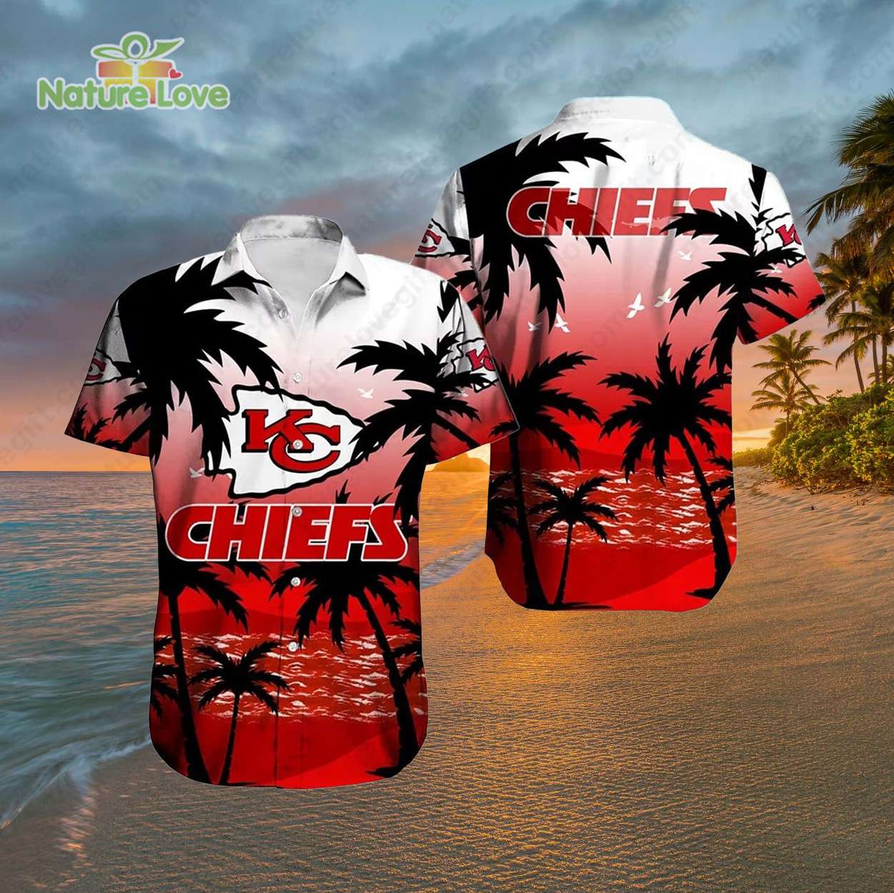 Kansas City Chiefs Beachside Palm Tropical Hawaiian - Adult & Kids T-Shirts, Sweatshirts & Hoodies apparel design preview 1