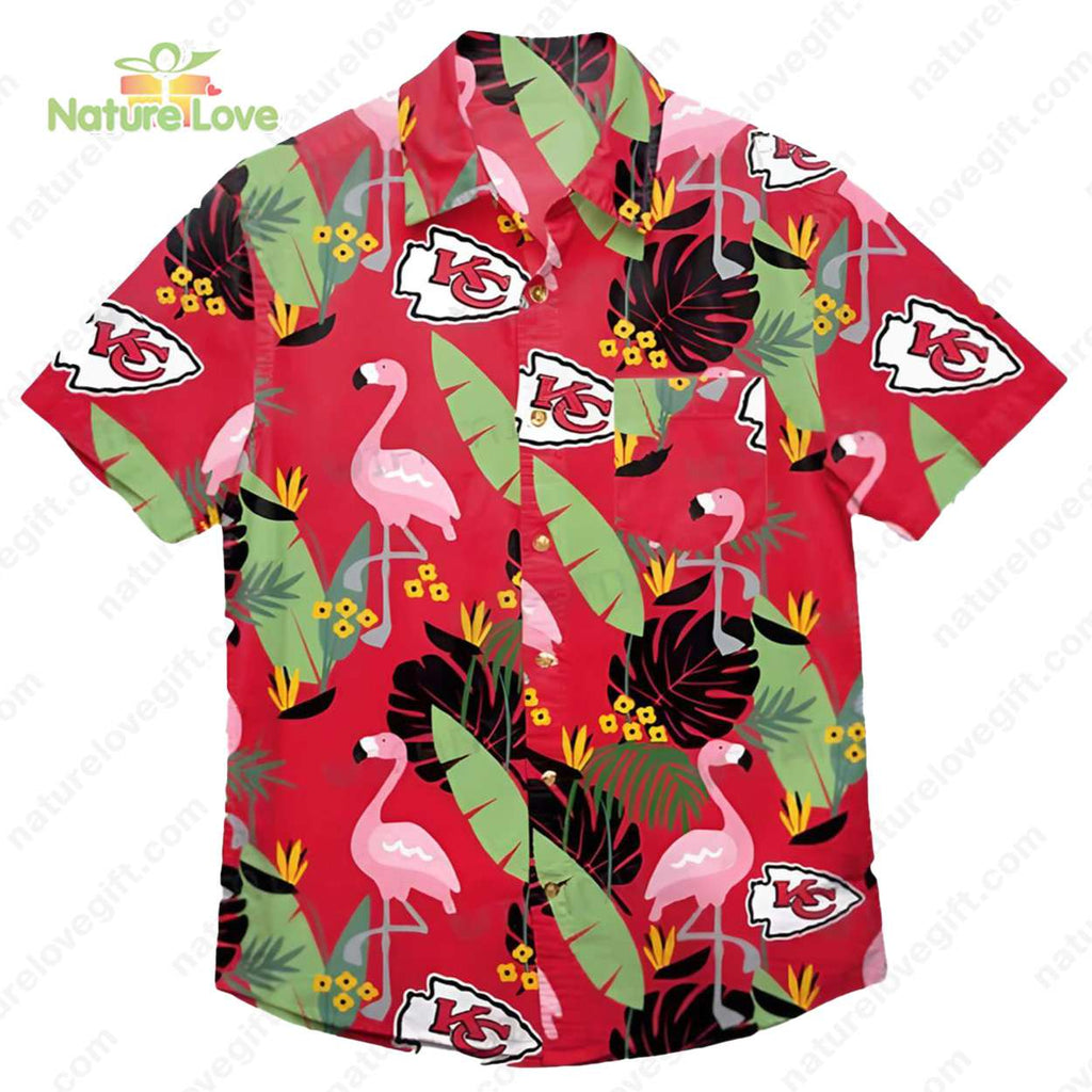 Kansas City Chiefs Flamingo Banana Leafs Hawaiian - Adult & Kids T-Shirts, Sweatshirts & Hoodies apparel design preview 1
