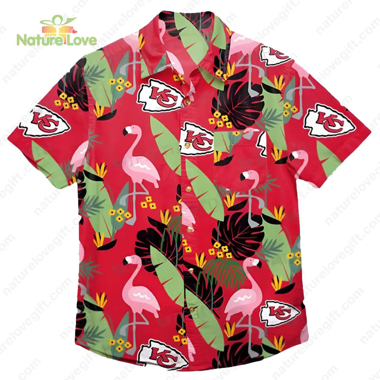 Kansas City Chiefs Flamingo Banana Leafs Hawaiian - Adult & Kids T-Shirts, Sweatshirts & Hoodies apparel design preview 1