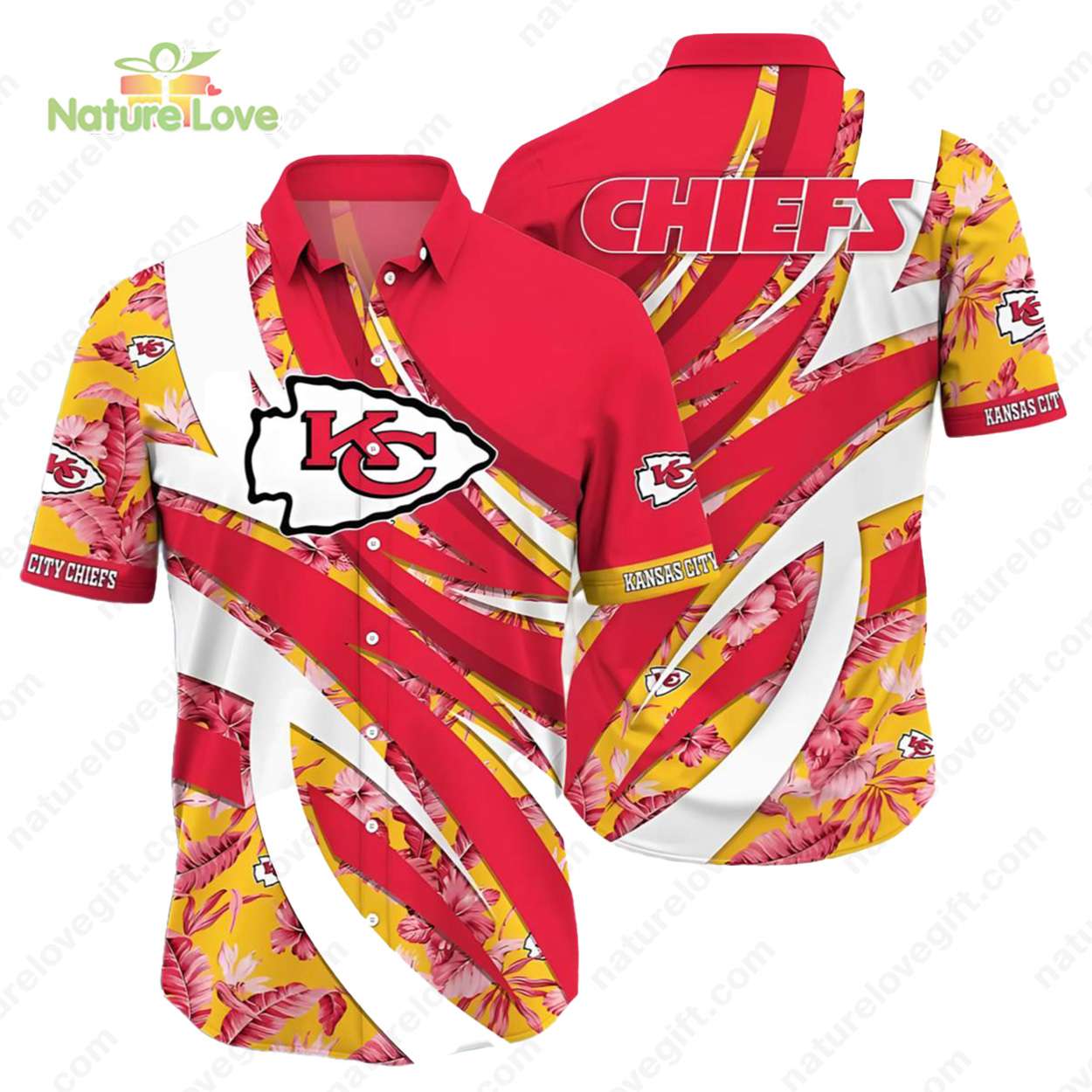 Kansas City Chiefs Floral Red White Yellow Hawaiian - Adult & Kids T-Shirts, Sweatshirts & Hoodies apparel design preview 1