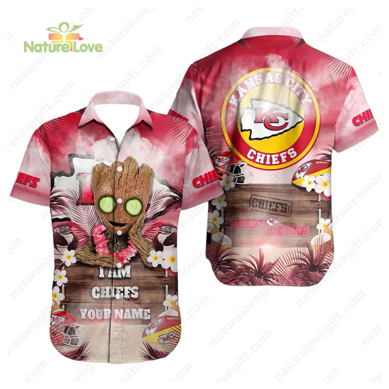 Kansas City Chiefs Groot Kingdom Custom Name Hawaiian - Adult & Kids T-Shirts, Sweatshirts & Hoodies apparel design preview 1