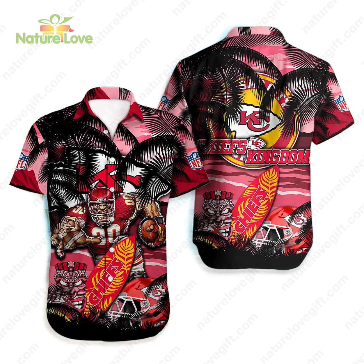 Kansas City Chiefs Mascot Surfing Summer Hawaiian - Adult & Kids T-Shirts, Sweatshirts & Hoodies apparel design preview 1