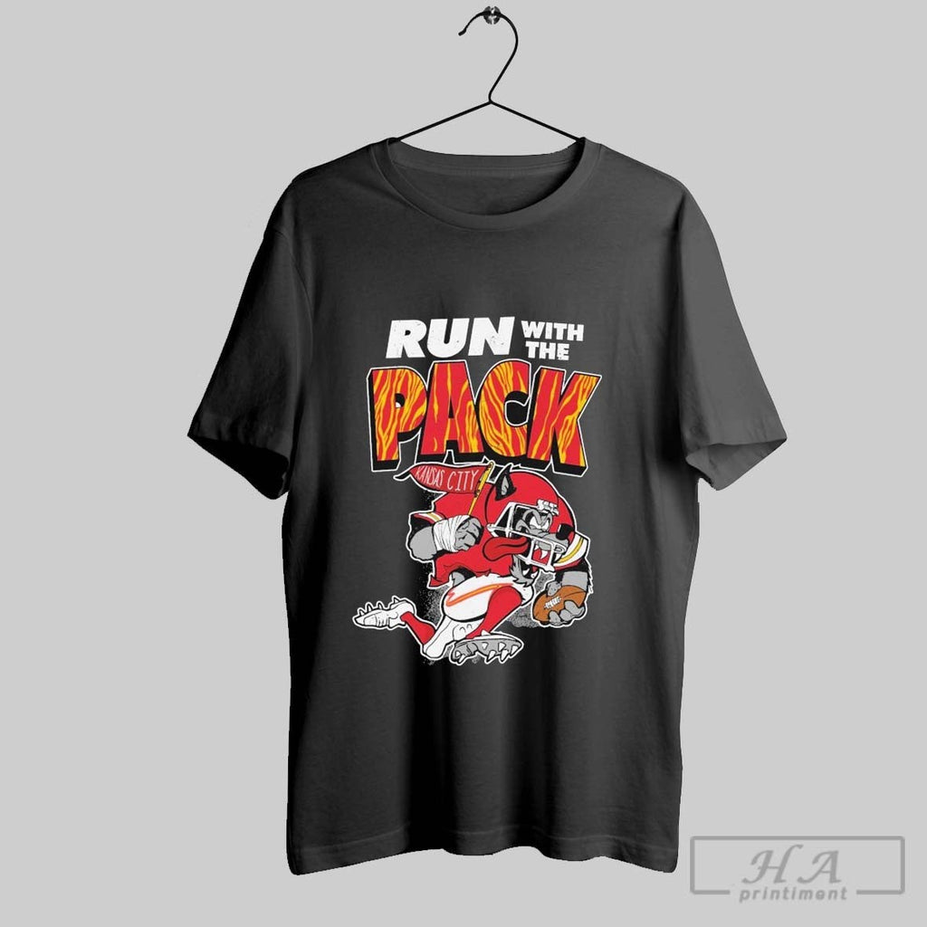 Kansas City Chiefs Run With The Pack Wolf Runner - Adult & Kids T-Shirts, Sweatshirts & Hoodies apparel design preview 1