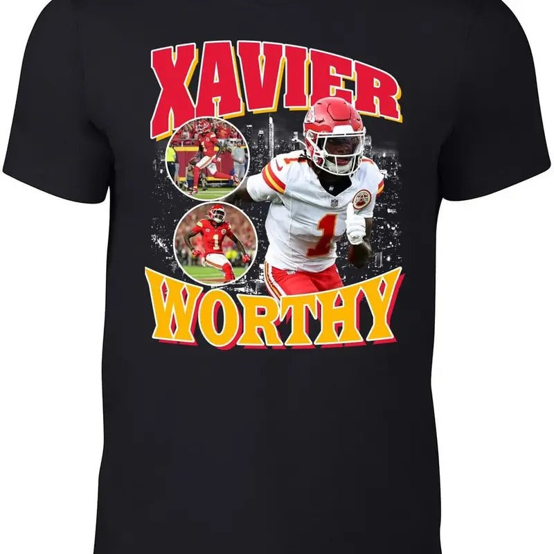 Kansas City Xavier Worthy Bootleg - Adult & Kids T-Shirts, Sweatshirts & Hoodies apparel design preview 1