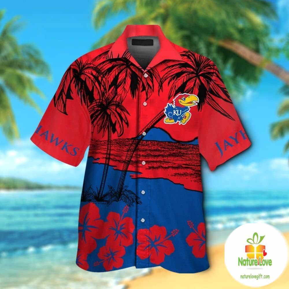 Kansas Jayhawks Hawaiian Aloha Short Sleeve Button Up - Adult & Kids T-Shirts, Sweatshirts & Hoodies apparel design preview 1