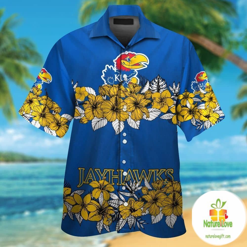 Kansas Jayhawks Hawaiian Short Sleeve Aloha Button Up - Adult & Kids T-Shirts, Sweatshirts & Hoodies apparel design preview 1