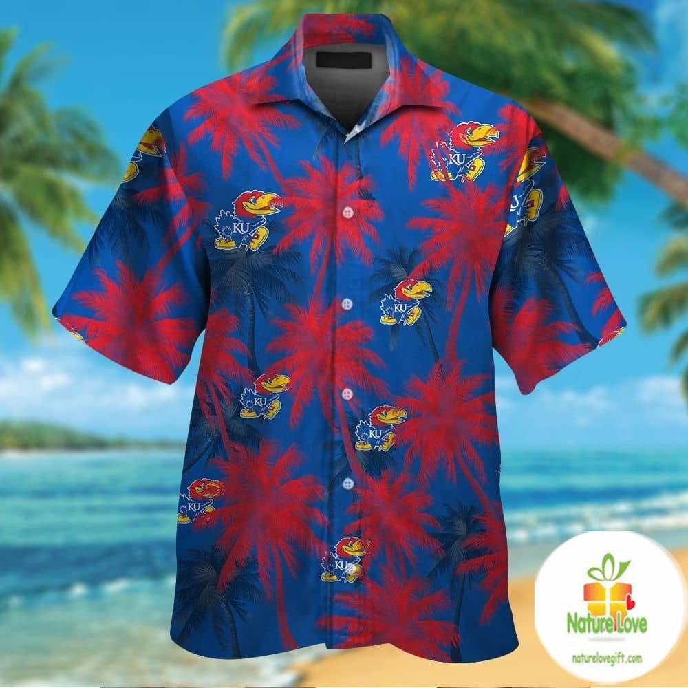 Kansas Jayhawks Hawaiian Short Sleeve Aloha Button Up - Adult & Kids T-Shirts, Sweatshirts & Hoodies apparel design preview 1
