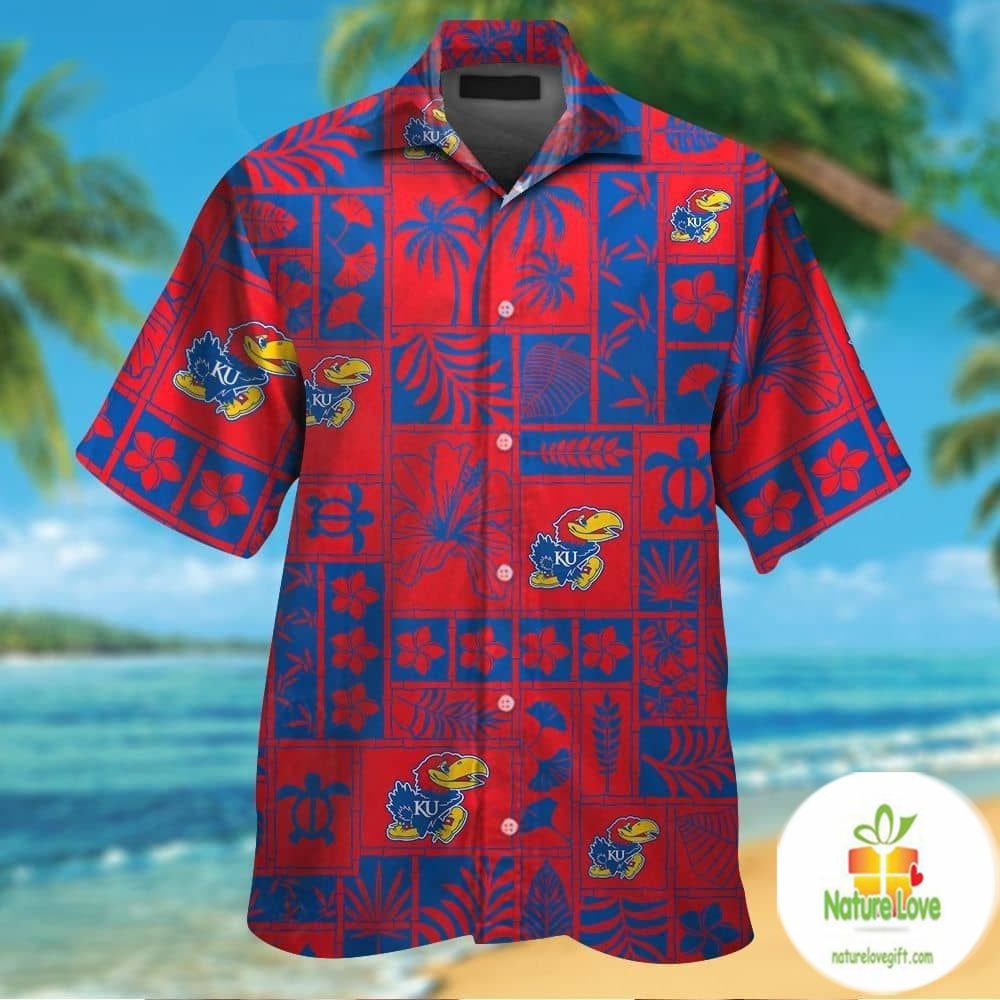 Kansas Jayhawks Hawaiian Tropical Short Sleeve Button - Adult & Kids T-Shirts, Sweatshirts & Hoodies apparel design preview 1