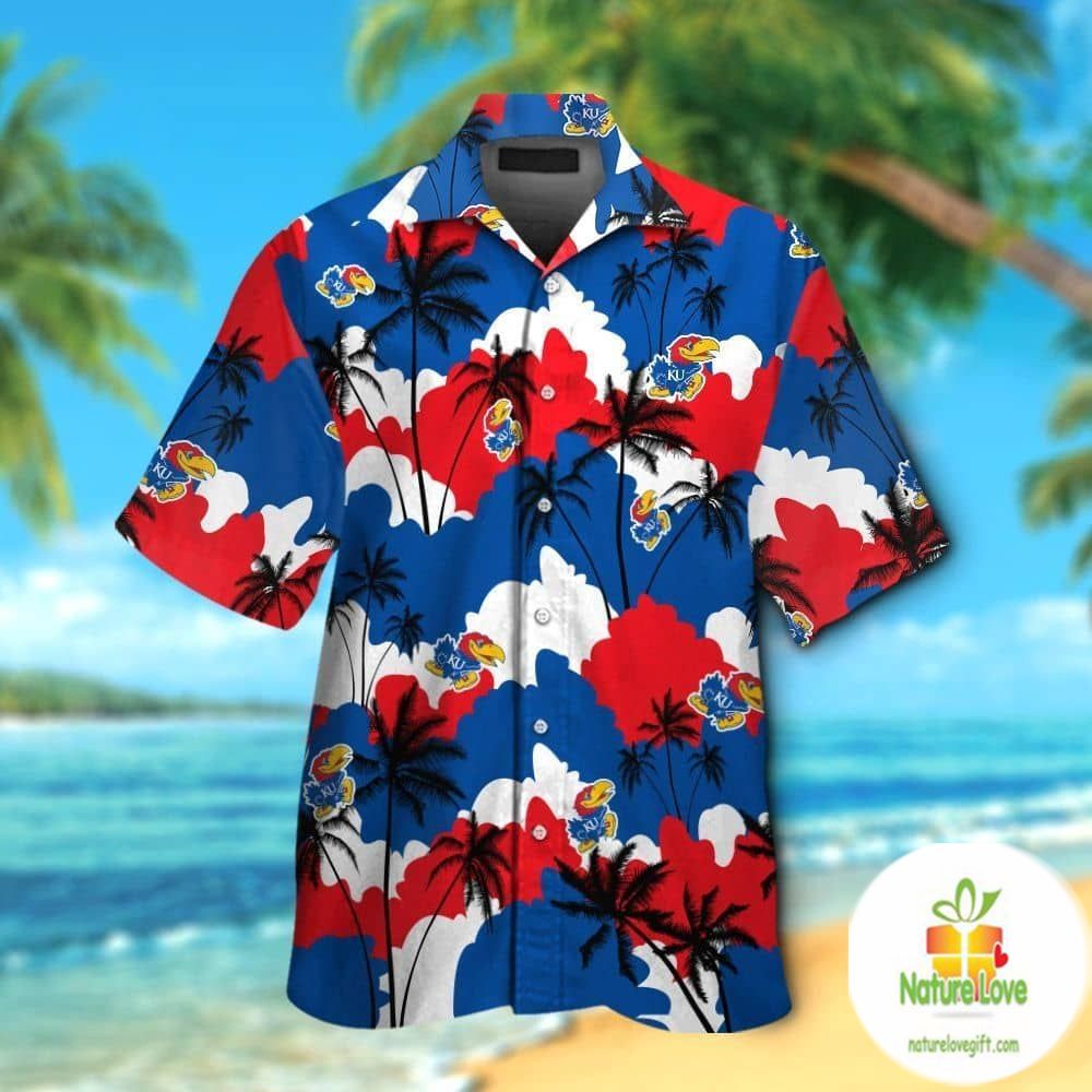Kansas Jayhawks Hawaiian Short Sleeve Aloha Button Up - Adult & Kids T-Shirts, Sweatshirts & Hoodies apparel design preview 1