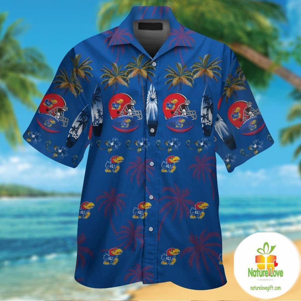 Kansas Jayhawks Hawaiian Short Sleeve Aloha Button Up - Adult & Kids T-Shirts, Sweatshirts & Hoodies apparel design preview 1