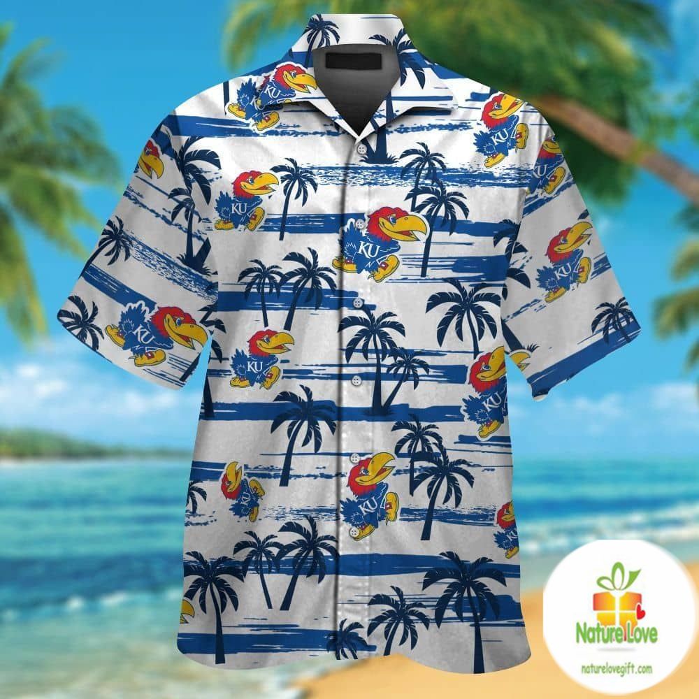 Kansas Jayhawks Hawaiian Tropical Aloha Button Up - Adult & Kids T-Shirts, Sweatshirts & Hoodies apparel design preview 1