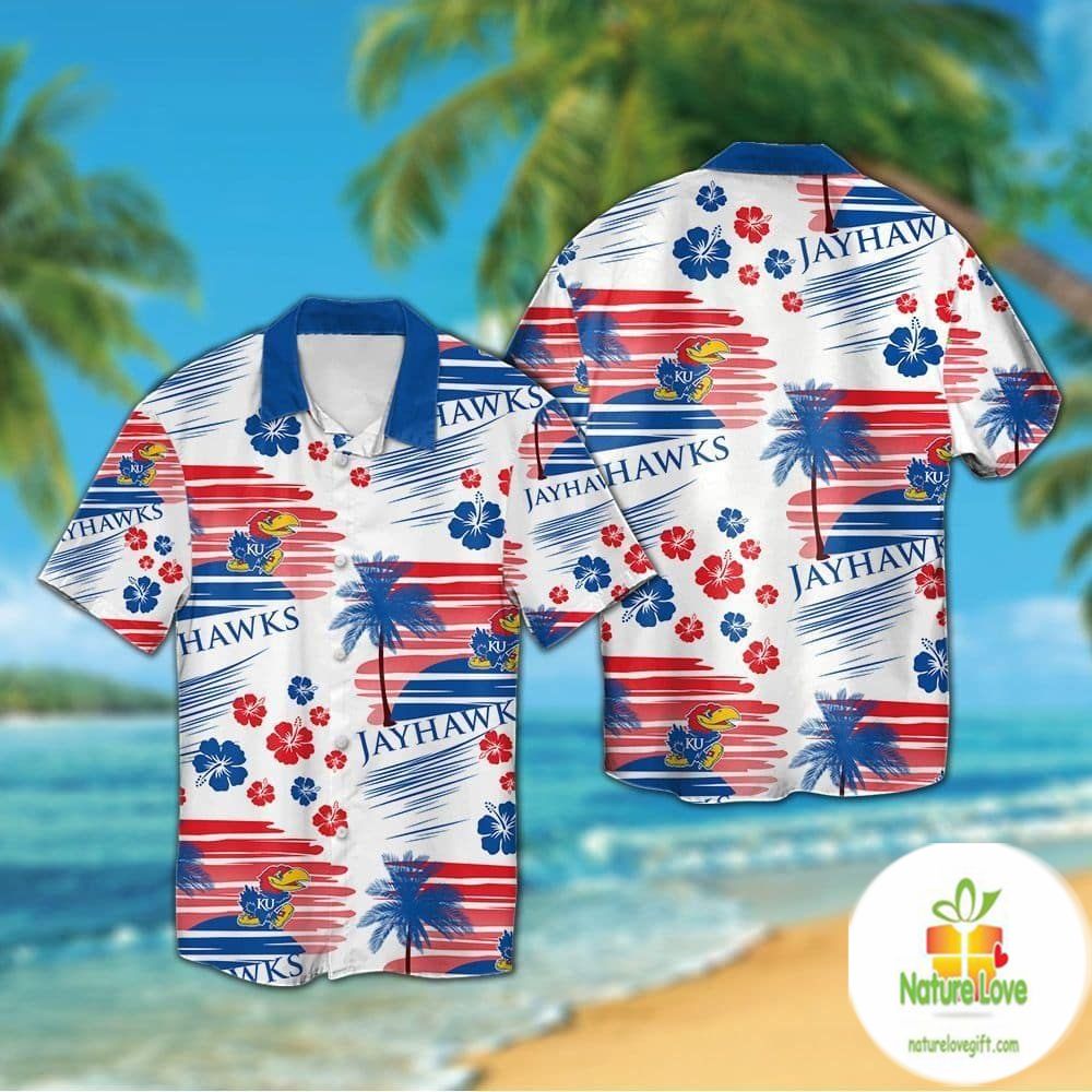 Kansas Jayhawks Hawaiian Aloha Short Sleeve Button Up - Adult & Kids T-Shirts, Sweatshirts & Hoodies apparel design preview 1