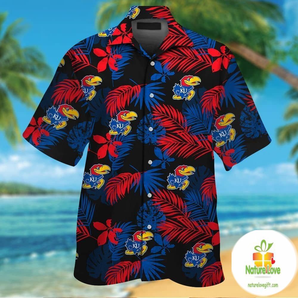 Kansas Jayhawks Hawaiian Short Sleeve Aloha Button Up - Adult & Kids T-Shirts, Sweatshirts & Hoodies apparel design preview 1