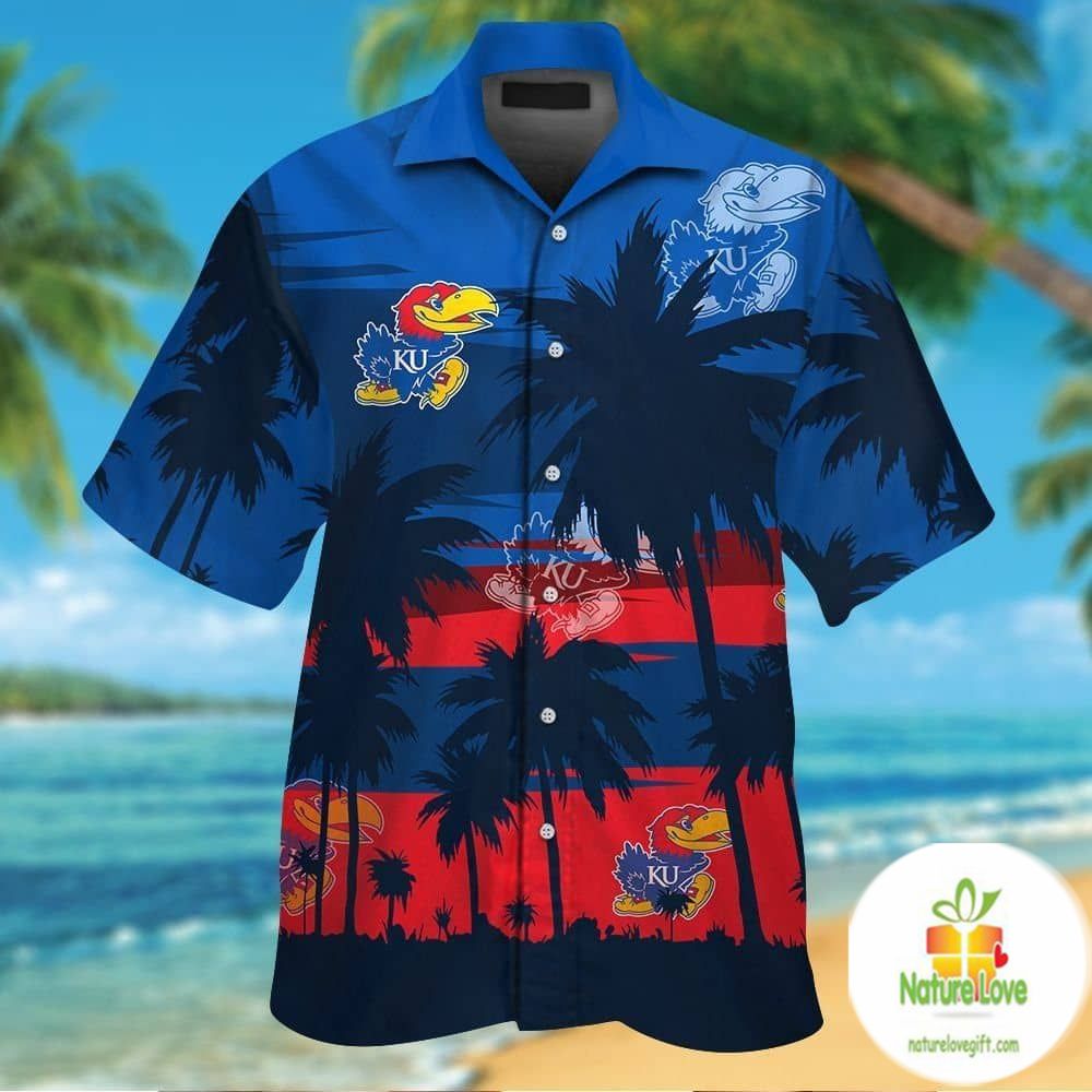 Kansas Jayhawks Hawaiian Short Sleeve Aloha Button Up - Adult & Kids T-Shirts, Sweatshirts & Hoodies apparel design preview 1