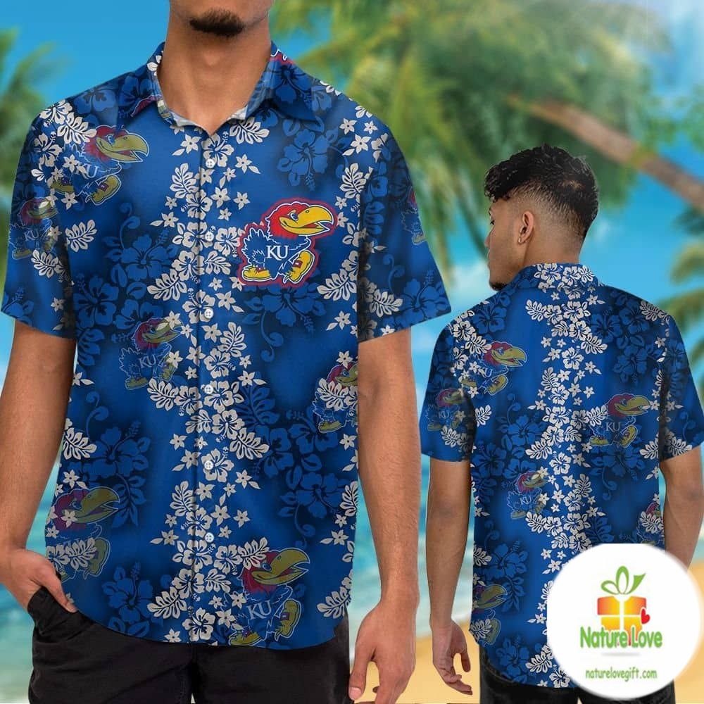 Kansas Jayhawks Hawaiian Short Sleeve Aloha Button Up - Adult & Kids T-Shirts, Sweatshirts & Hoodies apparel design preview 1