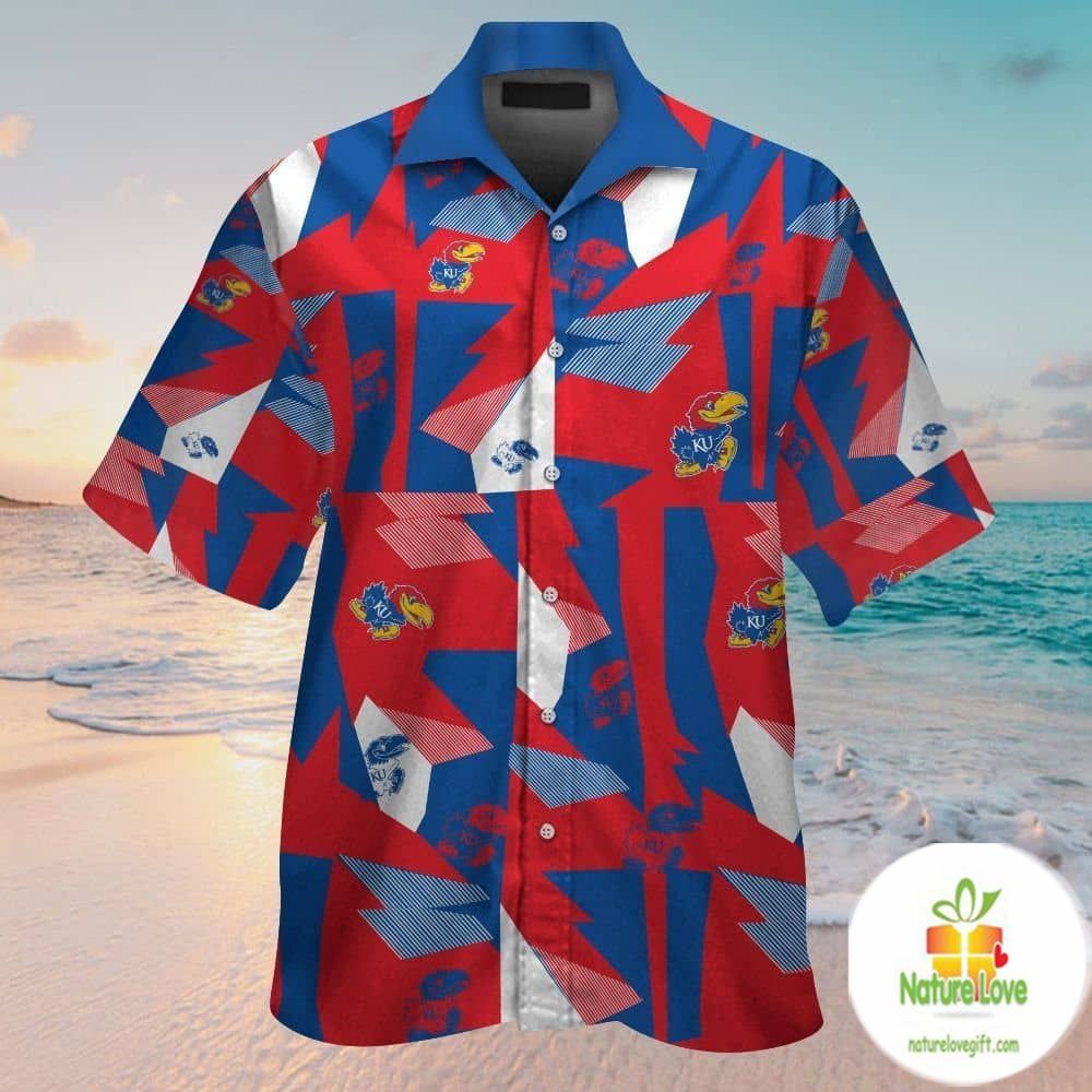 Kansas Jayhawks Hawaiian Short Sleeve Aloha Button Up - Adult & Kids T-Shirts, Sweatshirts & Hoodies apparel design preview 1