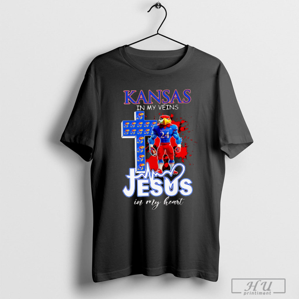 Kansas In My Veins Jesus Heart Mascot - Adult & Kids T-Shirts, Sweatshirts & Hoodies apparel design preview 1