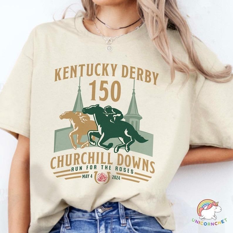 Kentucky Derby Churchill Downs 2024 Run Roses 150th - Adult & Kids T-Shirts, Sweatshirts & Hoodies apparel design preview 1