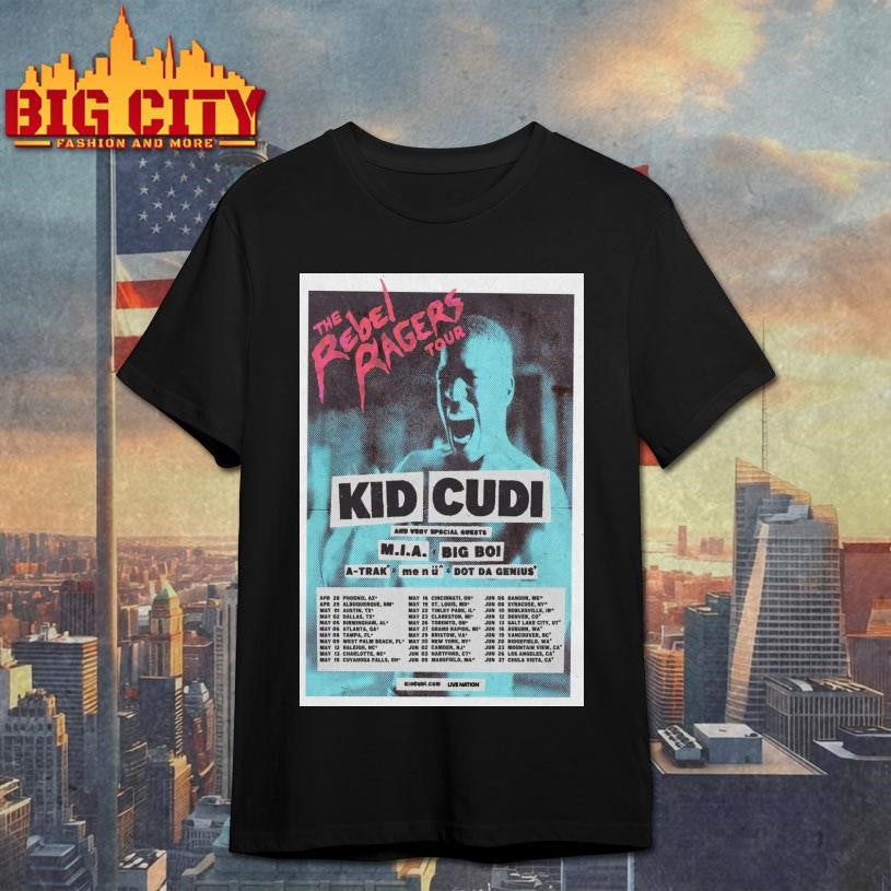 Kid Cudi The Rebel Ragers Tour 2026 in North American - Adult & Kids T-Shirts, Sweatshirts & Hoodies apparel design preview 1