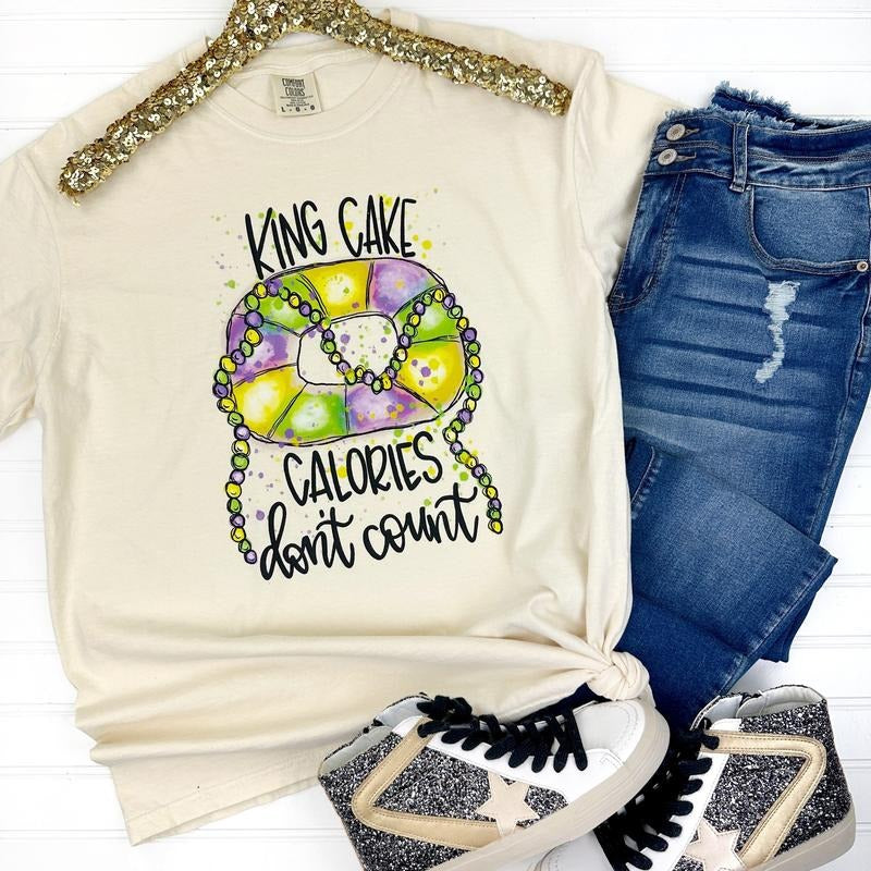 King Cake Calories Comfort Colors - Adult & Kids T-Shirts, Sweatshirts & Hoodies apparel design preview 1