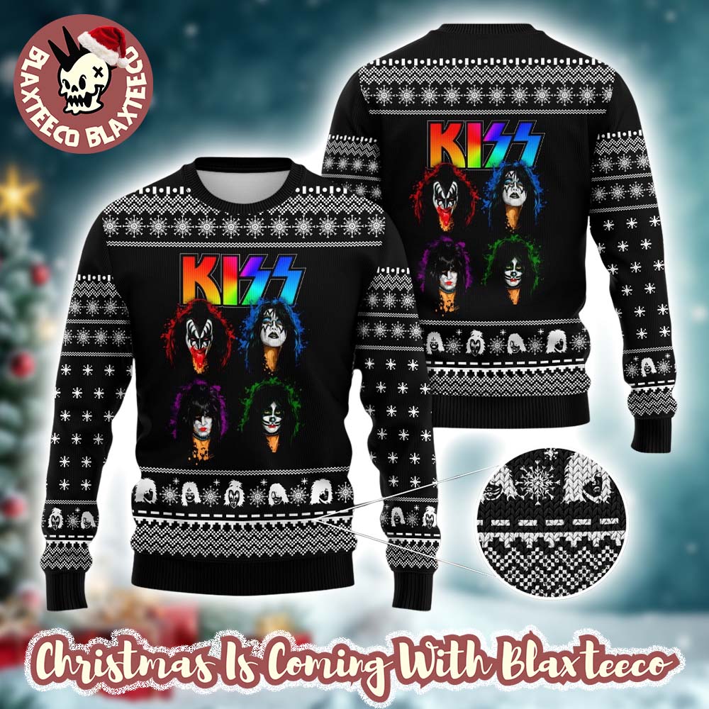 Kiss Band Graphics Rainbow Logo Xmas Holiday Style Pattern Personalized Ugly Christmas Sweater - Holiday Gift product image