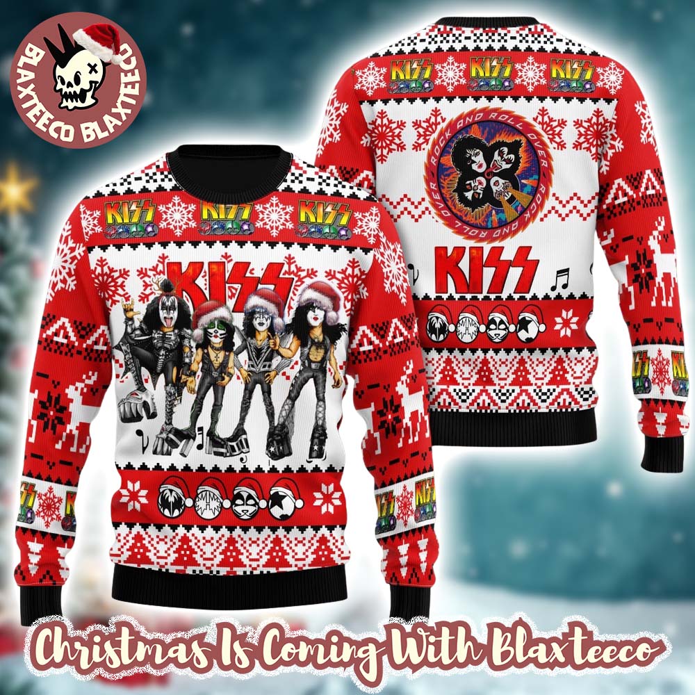 Kiss Funny Big Head Xmas Holiday Style Gift For Rock Music Fans Ugly Christmas Sweater - Holiday Gift product image