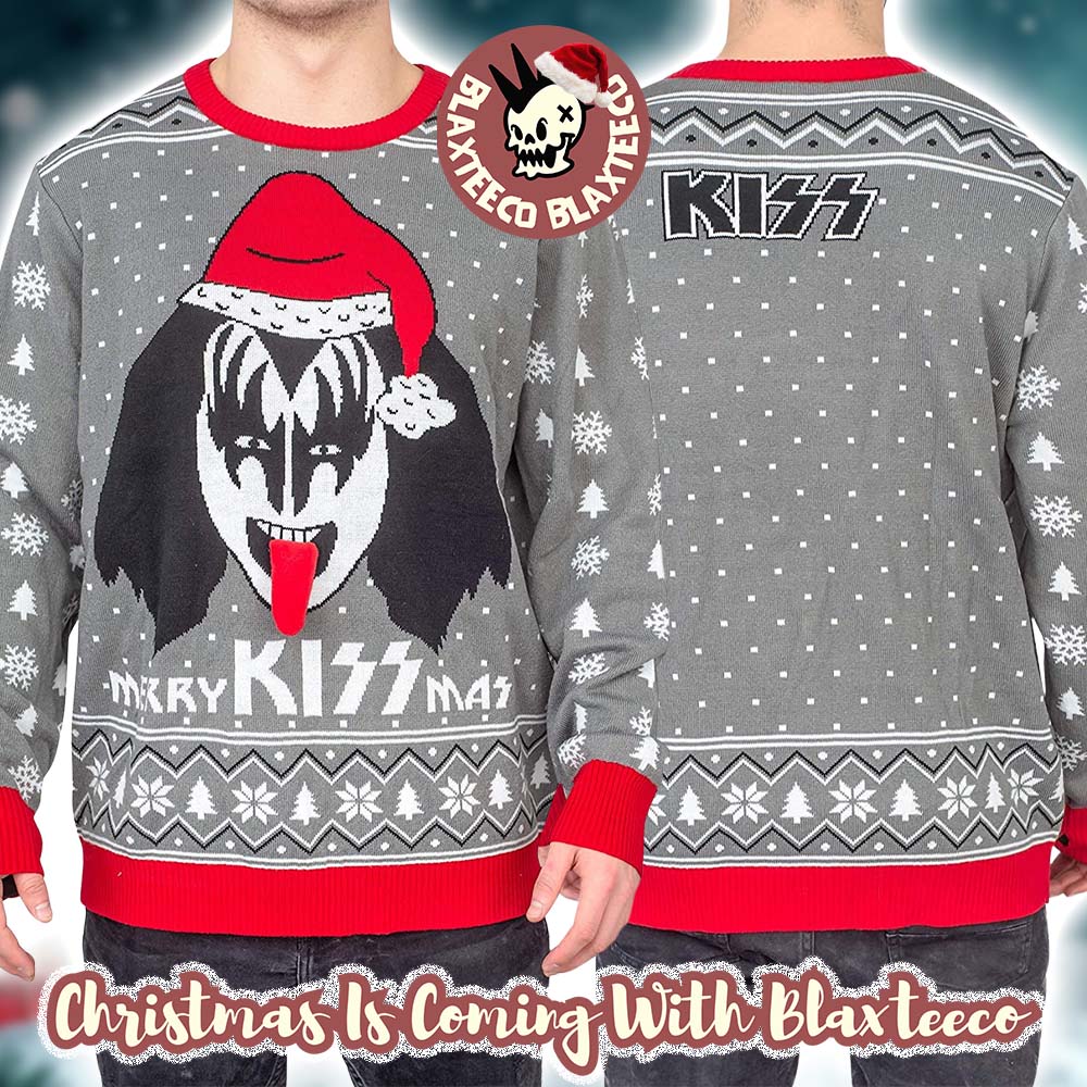 Kiss Merry Kiss Mas Signature Gene Simmons Flappy Tongue Knitted Ugly Christmas Sweater - Holiday Gift product image