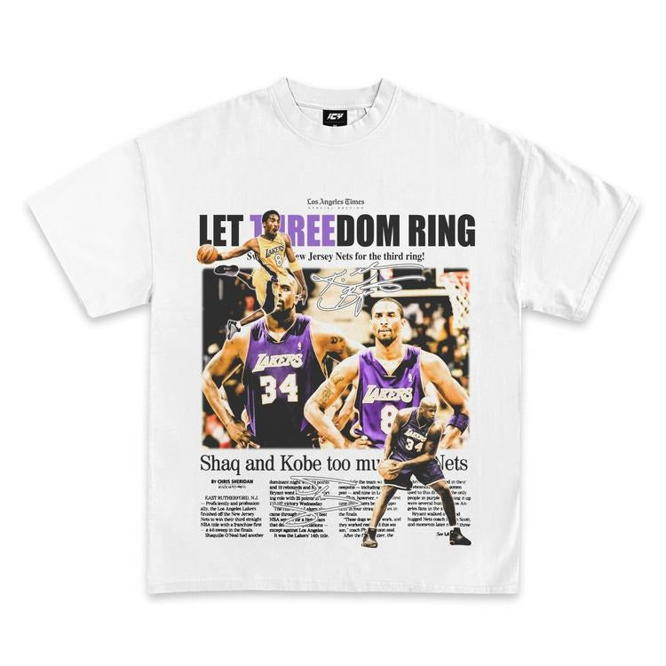 Kobe Shaq Threedom Rings Newspaper - Adult & Kids T-Shirts, Sweatshirts & Hoodies apparel design preview 1