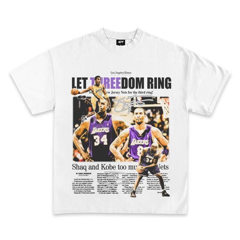 Kobe Shaq Threedom Rings Newspaper T - Adult & Kids T-Shirts, Sweatshirts & Hoodies apparel design preview 1