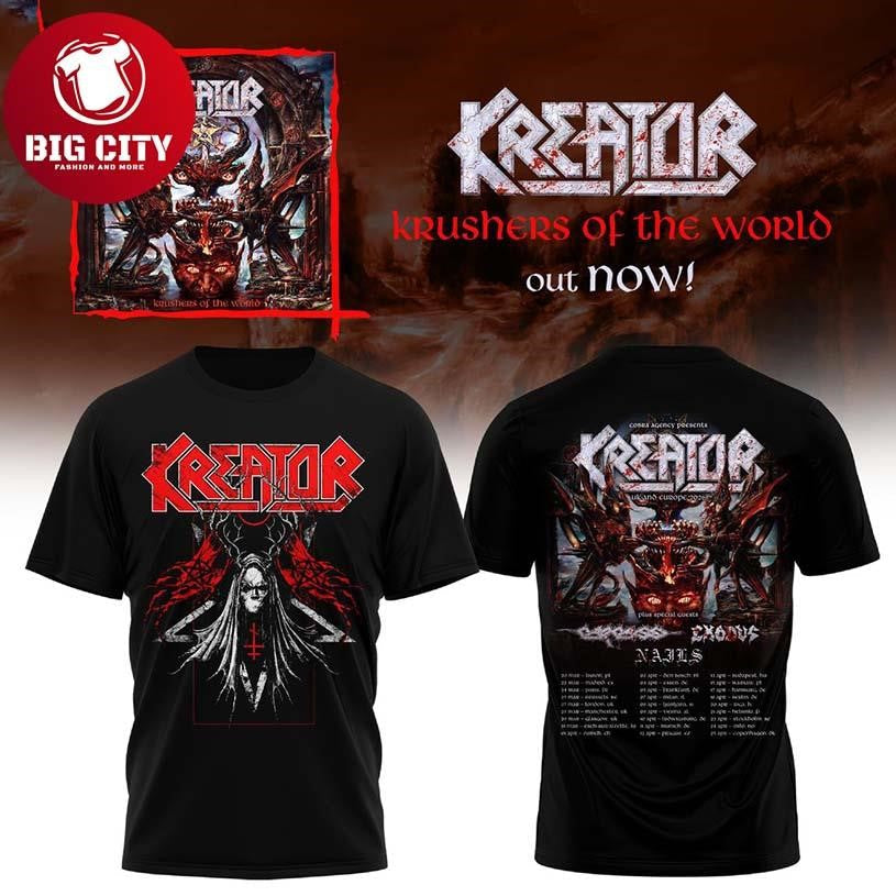 Kreator Krushers Of The EU&amp;UK Tour 2026 Rock Time - Adult & Kids T-Shirts, Sweatshirts & Hoodies apparel design preview 1