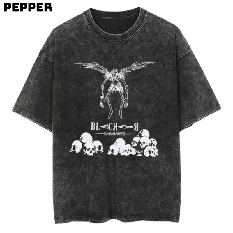 L Ryuzaki Washed Vintage Anime Fan Man Menswear Top - Adult & Kids T-Shirts, Sweatshirts & Hoodies apparel design preview 1