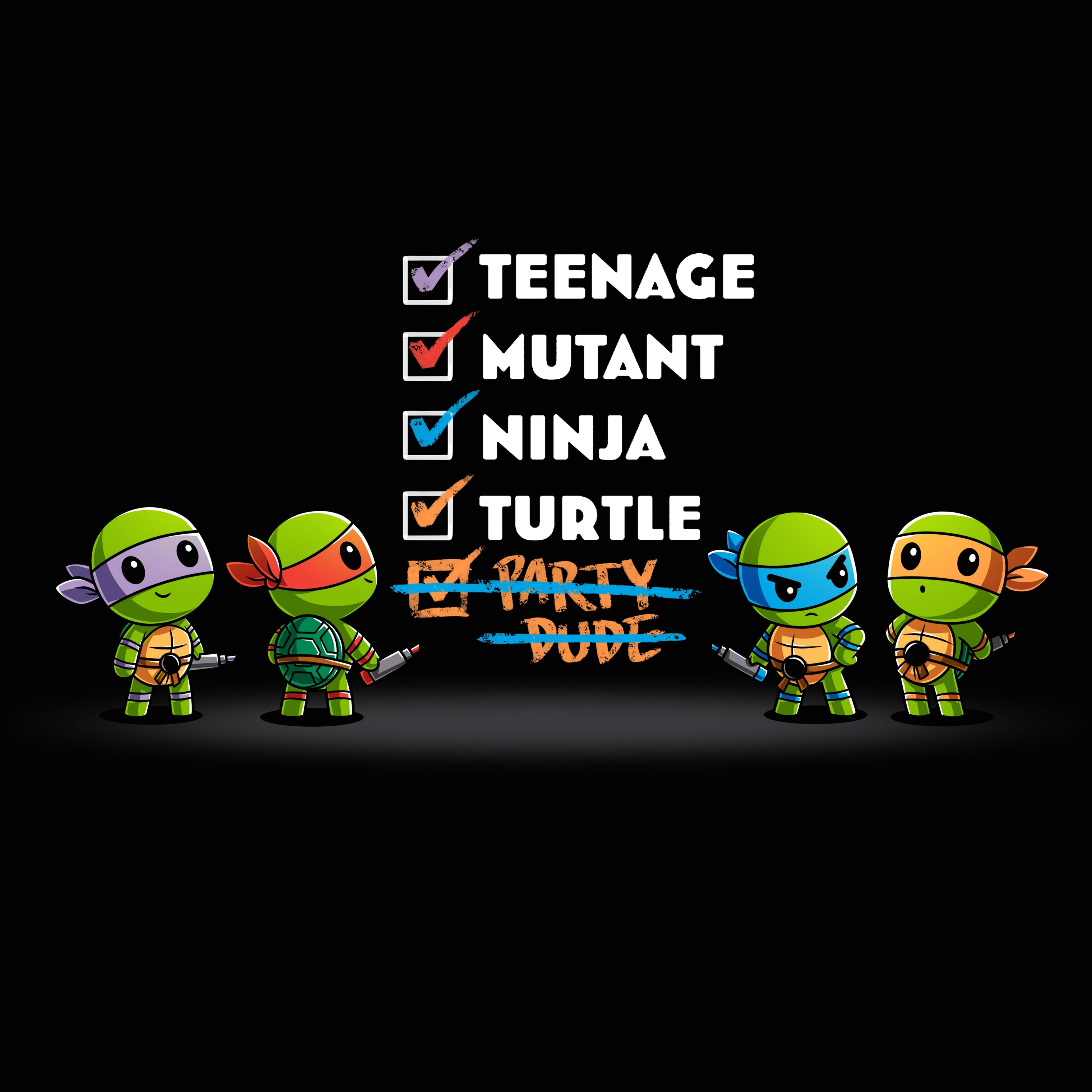 Teenage Mutant Ninja Turtle Checklist - Adult & Kids T-Shirts, Sweatshirts & Hoodies apparel design preview 1