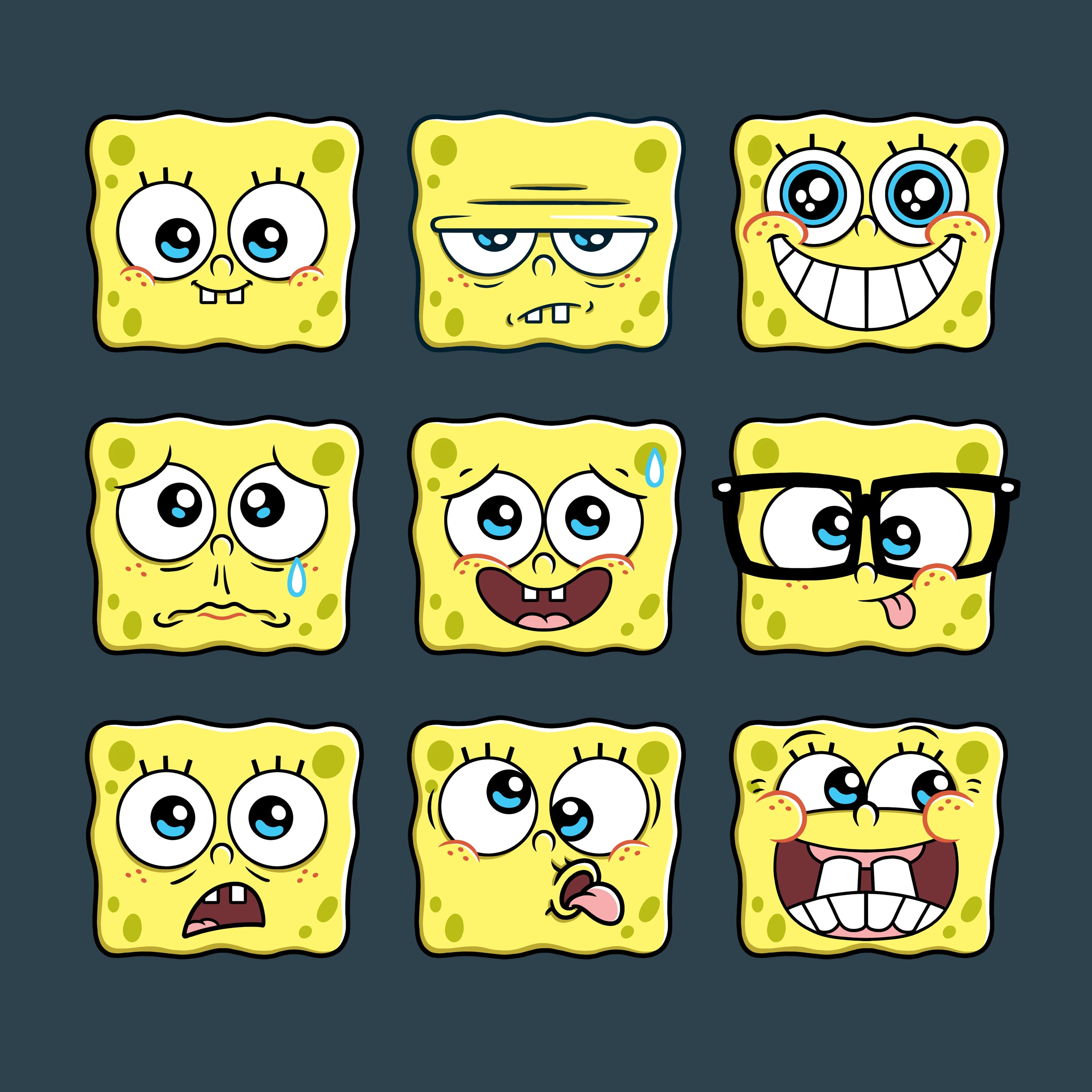SpongeBob Expression Grid - Adult & Kids T-Shirts, Sweatshirts & Hoodies apparel design preview 1