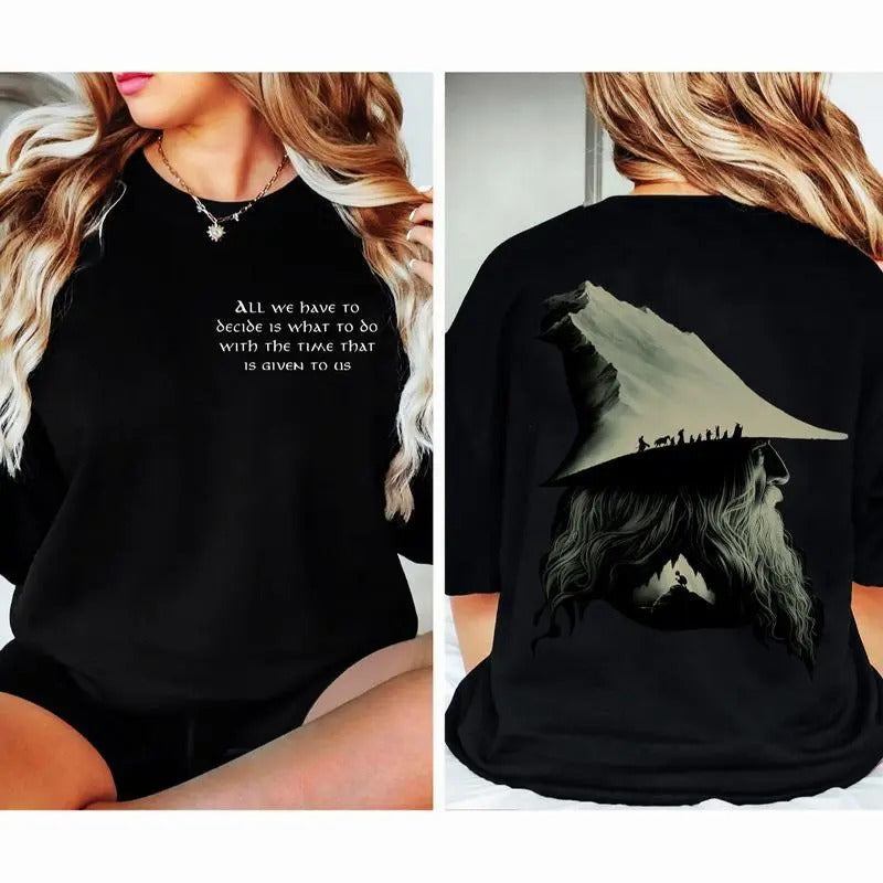 LOTR Gandalf Quotes All We Have Decide Vintage 2 - Adult & Kids T-Shirts, Sweatshirts & Hoodies apparel design preview 1