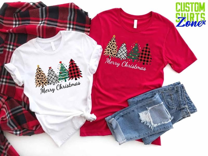 Merry Leopard Tree Cute Plaid - Adult & Kids T-Shirts, Sweatshirts & Hoodies apparel design preview 1