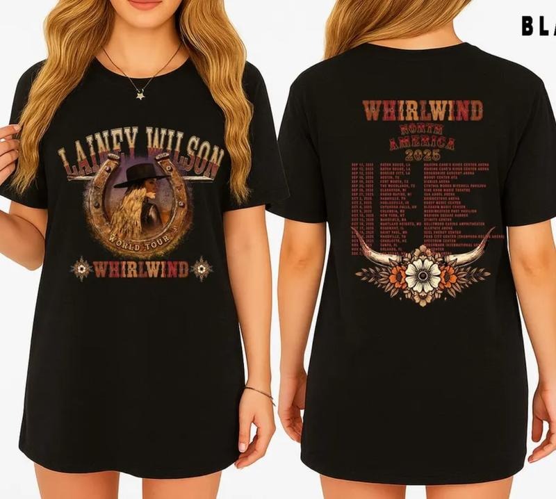 Lainey Wilson Whirlwind Tour 2025 Short Sleeve Casual - Adult & Kids T-Shirts, Sweatshirts & Hoodies apparel design preview 1