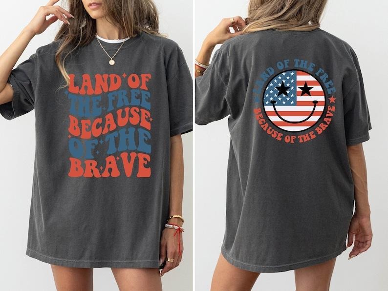 Land Free Because Brave America Patriotic - Adult & Kids T-Shirts, Sweatshirts & Hoodies apparel design preview 1