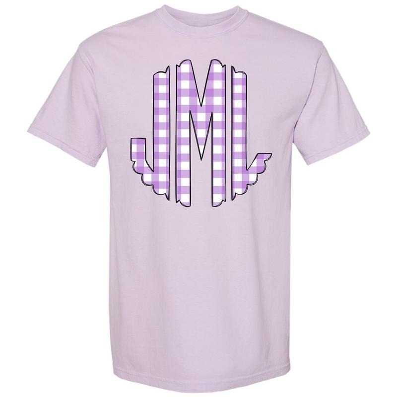 Lavender Gingham Monogram Comfort Colors 'NLB' - Adult & Kids T-Shirts, Sweatshirts & Hoodies apparel design preview 1