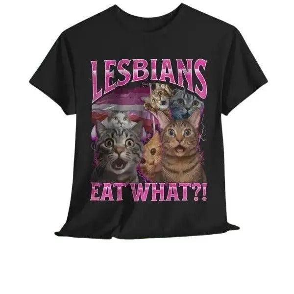 Leesbians Eat What Funny Offensive Cat Bootleg - Adult & Kids T-Shirts, Sweatshirts & Hoodies apparel design preview 1