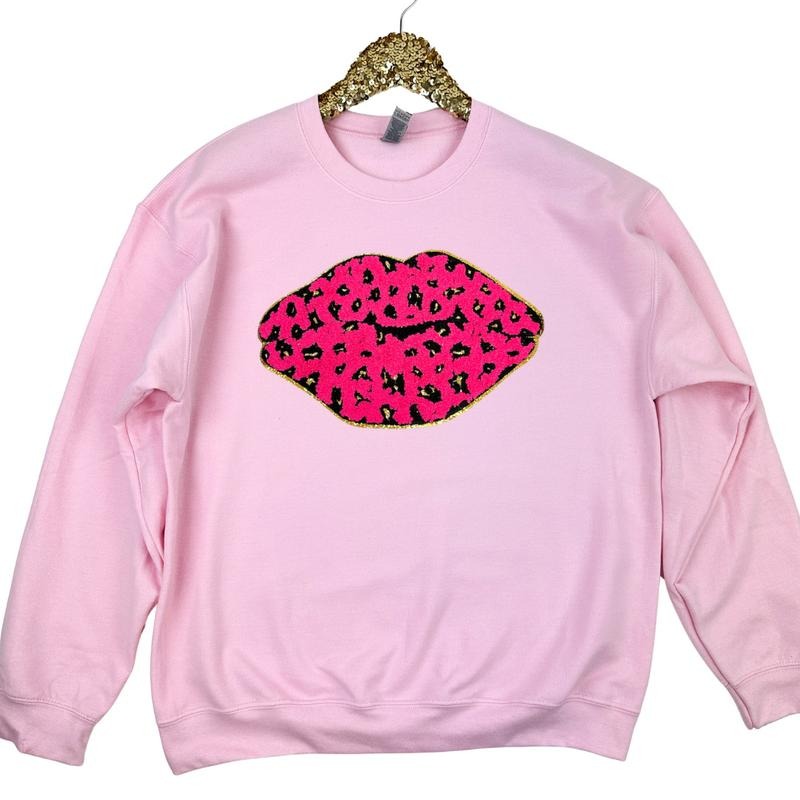 Leopard Lips Chenille Patch LIGHT PINK - Adult & Kids T-Shirts, Sweatshirts & Hoodies apparel design preview 1