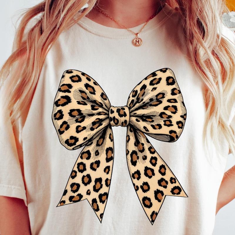 Leopard Print Coquette Bow Cheetah Pattern Ribbon - Adult & Kids T-Shirts, Sweatshirts & Hoodies apparel design preview 1