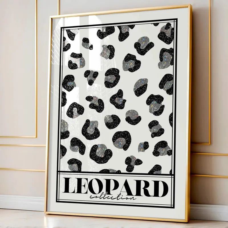 Leopard Print Poster Glitter Details Black White - Adult & Kids T-Shirts, Sweatshirts & Hoodies apparel design preview 1