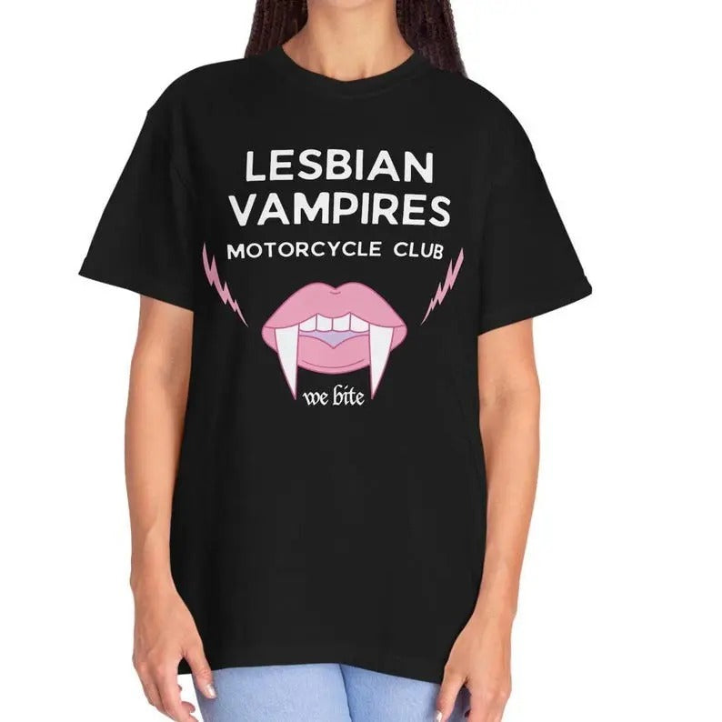 Lesbian Vampires Motorcycle Club We Bite Vampire - Adult & Kids T-Shirts, Sweatshirts & Hoodies apparel design preview 1