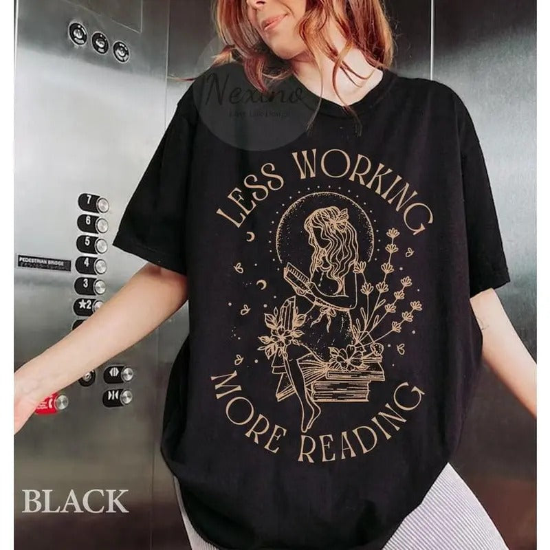 Less Working More Reading Skeleton Book Nerd There Is - Adult & Kids T-Shirts, Sweatshirts & Hoodies apparel design preview 1