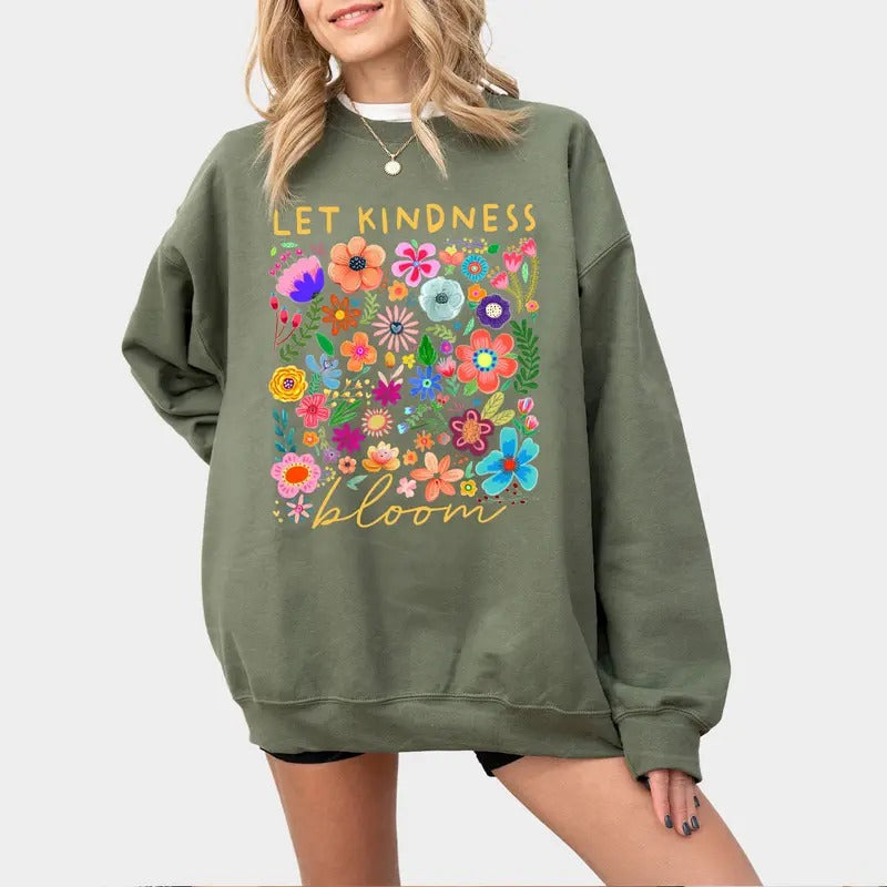 Let Kindness Bloom Retro Flower Education Inspiration - Adult & Kids T-Shirts, Sweatshirts & Hoodies apparel design preview 1