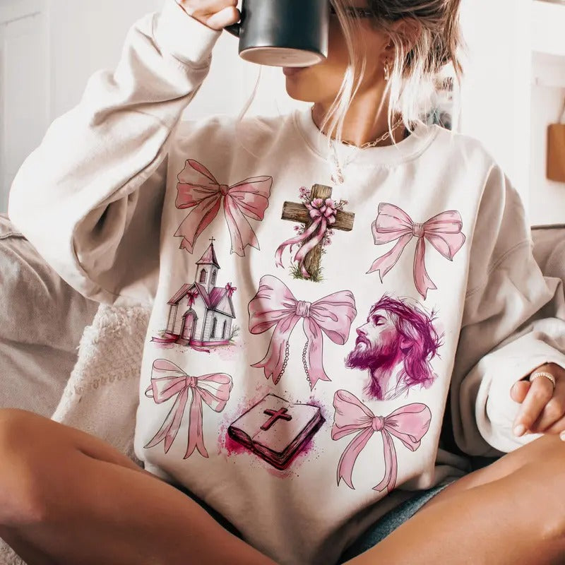 Let Me Tell You About My Jesus Christian Coquette Bow - Adult & Kids T-Shirts, Sweatshirts & Hoodies apparel design preview 1