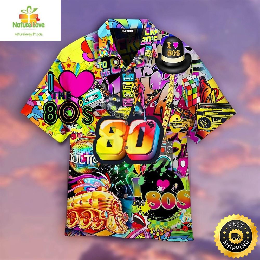 80s Music Hawaiian Colorful Aloha Party for Men Women - Adult & Kids T-Shirts, Sweatshirts & Hoodies apparel design preview 1